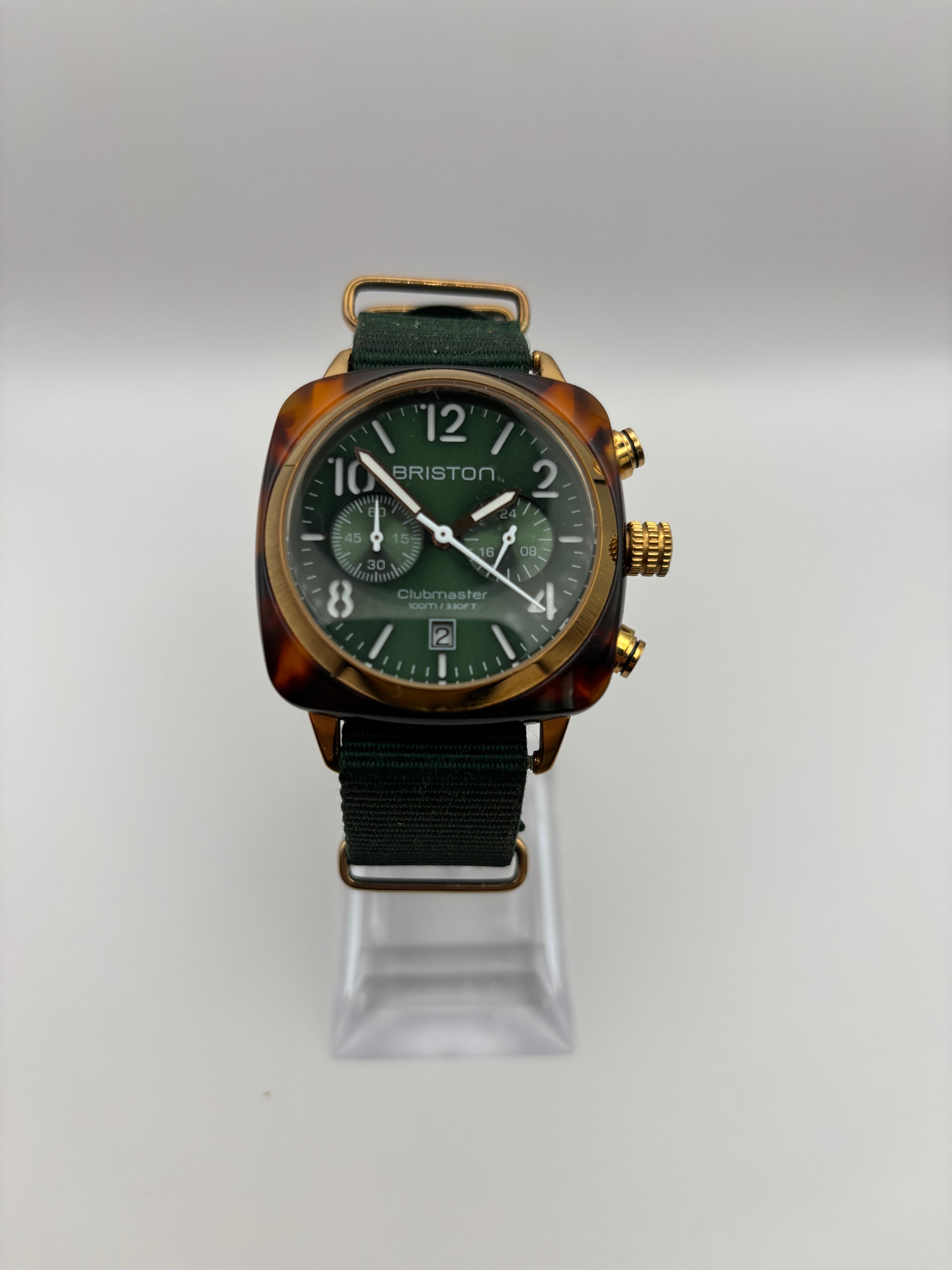 Briston Clubmaster – Acétate Tigré – Bracelet NATO Vert