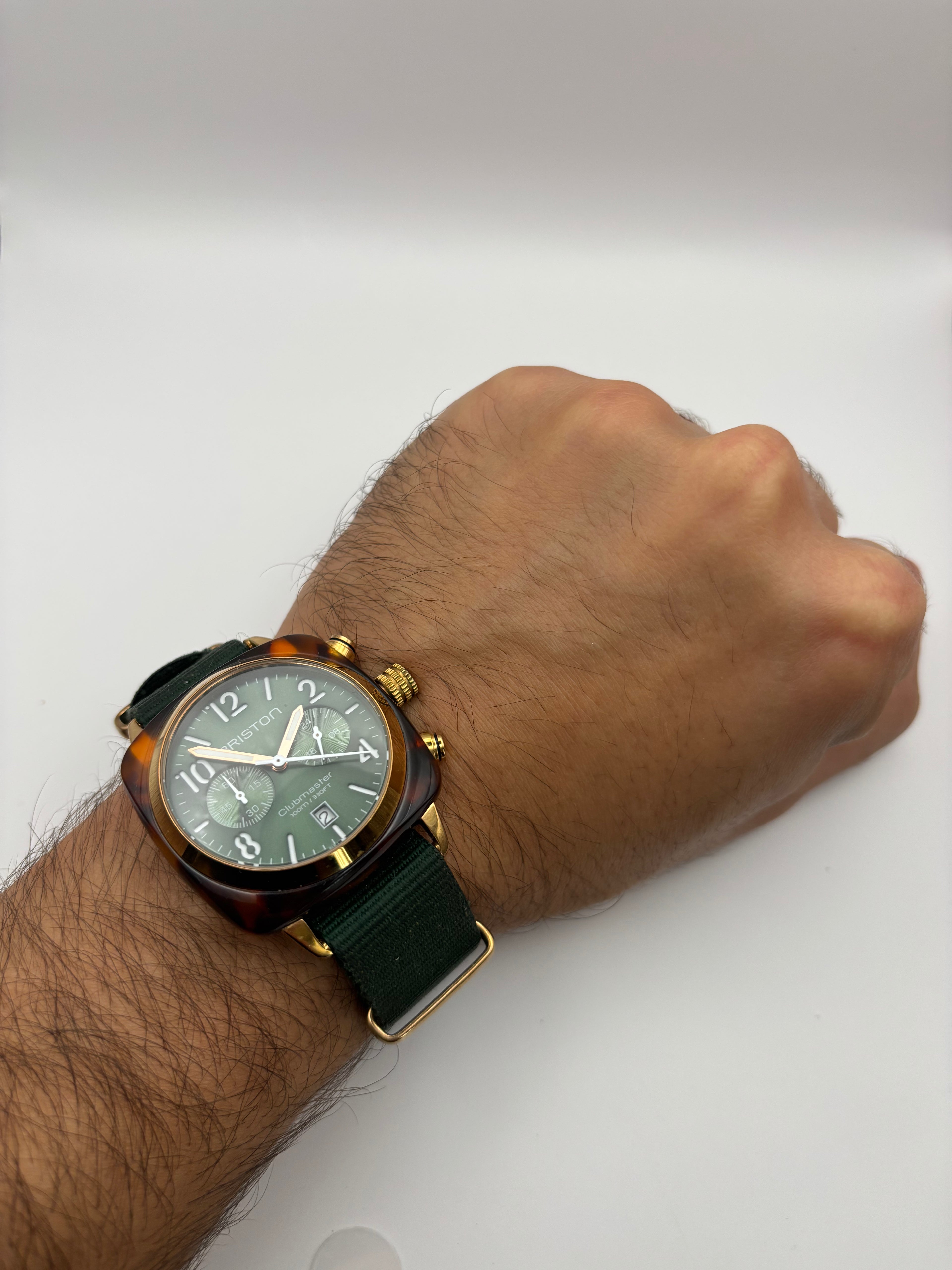 Briston Clubmaster – Acétate Tigré – Bracelet NATO Vert